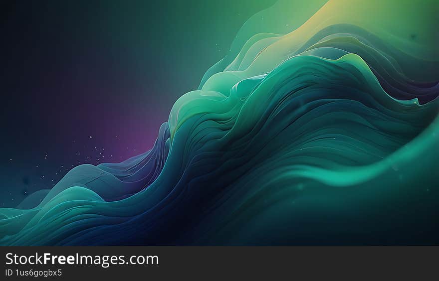Abstract Teal and Green Wave Design Digital Art Artwork