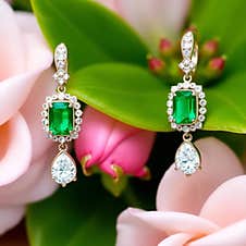 Emerald And Diamond Earrings On A Nature Background AI Generated Royalty Free Stock Photo