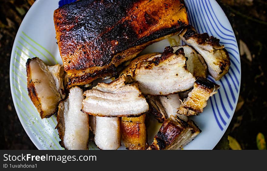 delicious roasted pork on a plate. delicious roasted pork on a plate