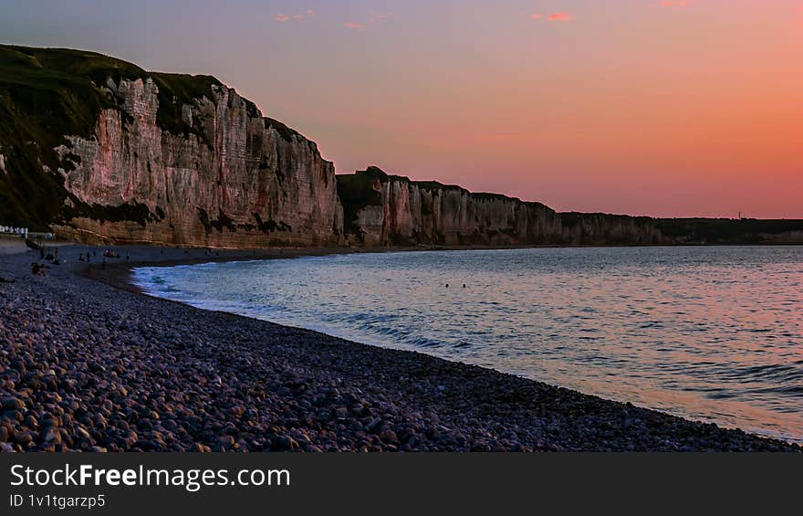 White cliffs of Normandy during the Sunset
