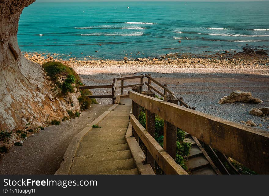 Staircase leading to the hidden beach near Fecamp