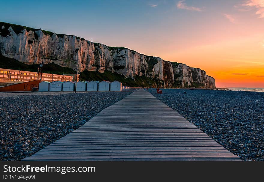 White cliffs at the sunset in Fecamp