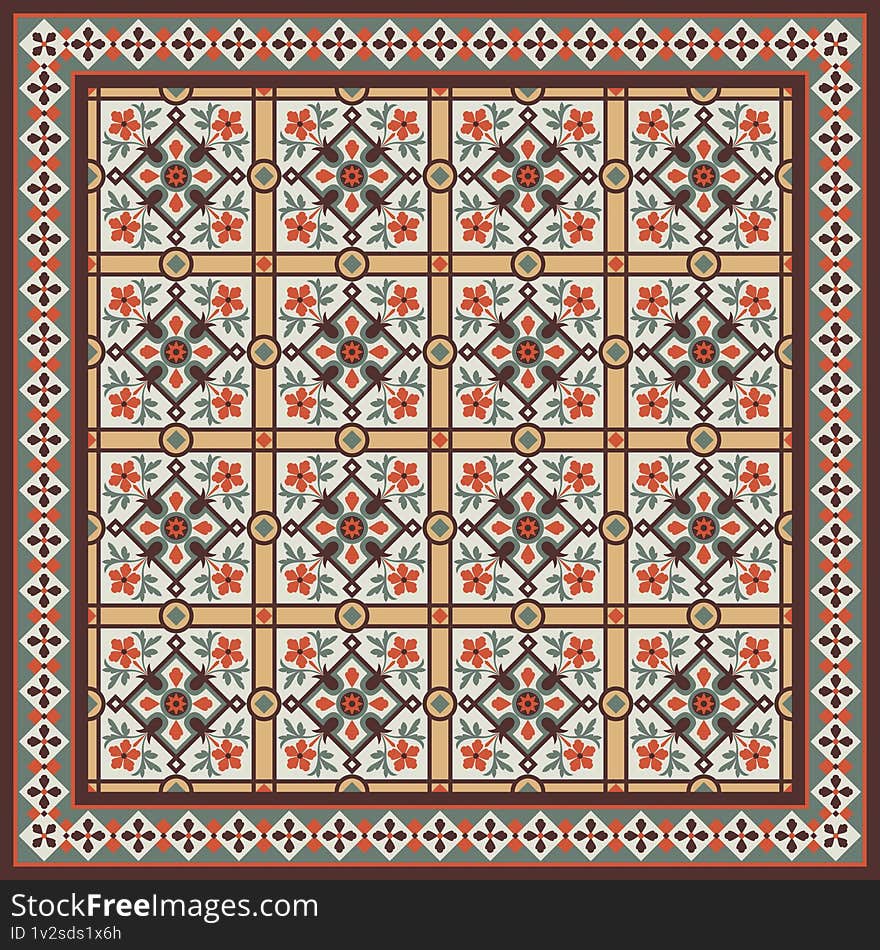 Cement tiles pattern with borders