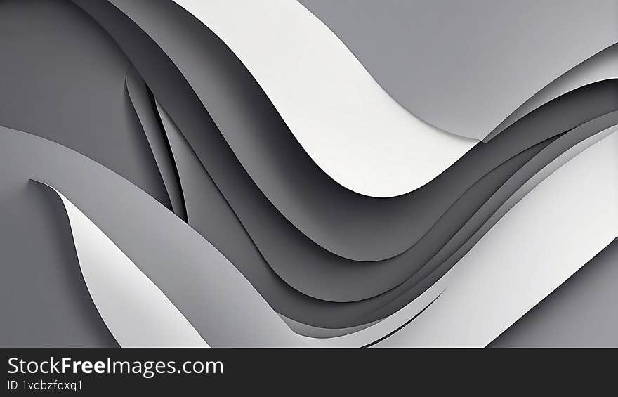 Minimalist black and white wave background in layered paper-cut style. AI Generated