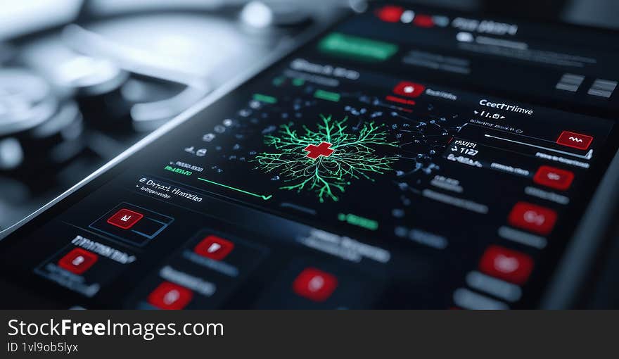 A sleek car dashboard screen showcasing complex digital systems and interactive technology Generative AI
