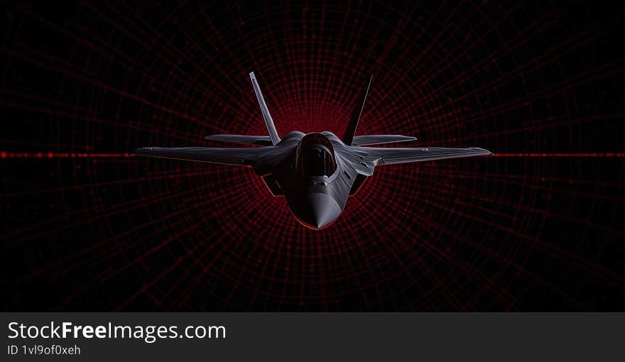 A futuristic aircraft displayed against a digital grid backdrop Generative AI