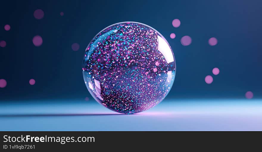 A digital sphere with colorful particles suspended in a dynamic ambient blue space Generative AI