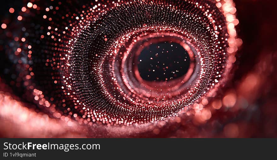 A swirling vortex of particles creating a textured visual grid with vibrant red and black colors Generative AI