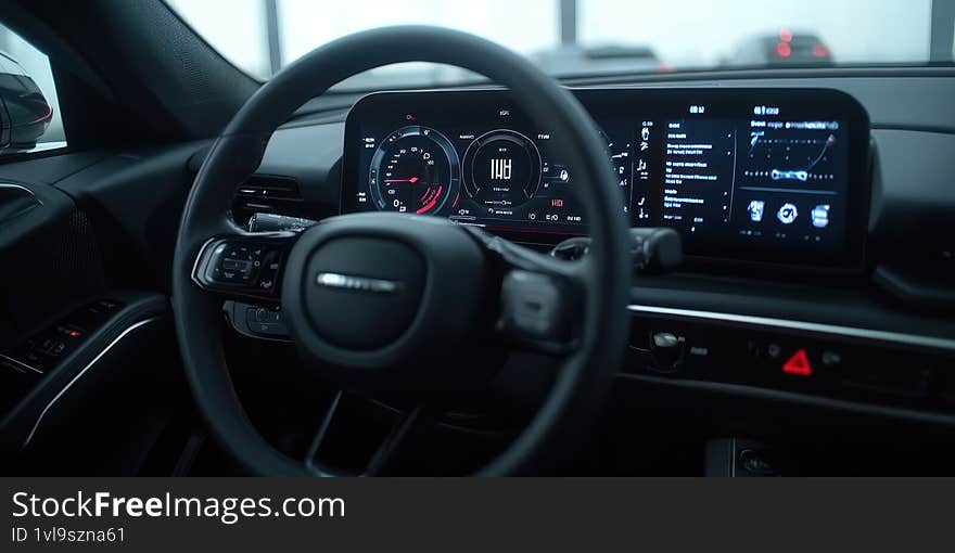 A modern car dashboard displaying digital connectivity features and advanced driver information Generative AI
