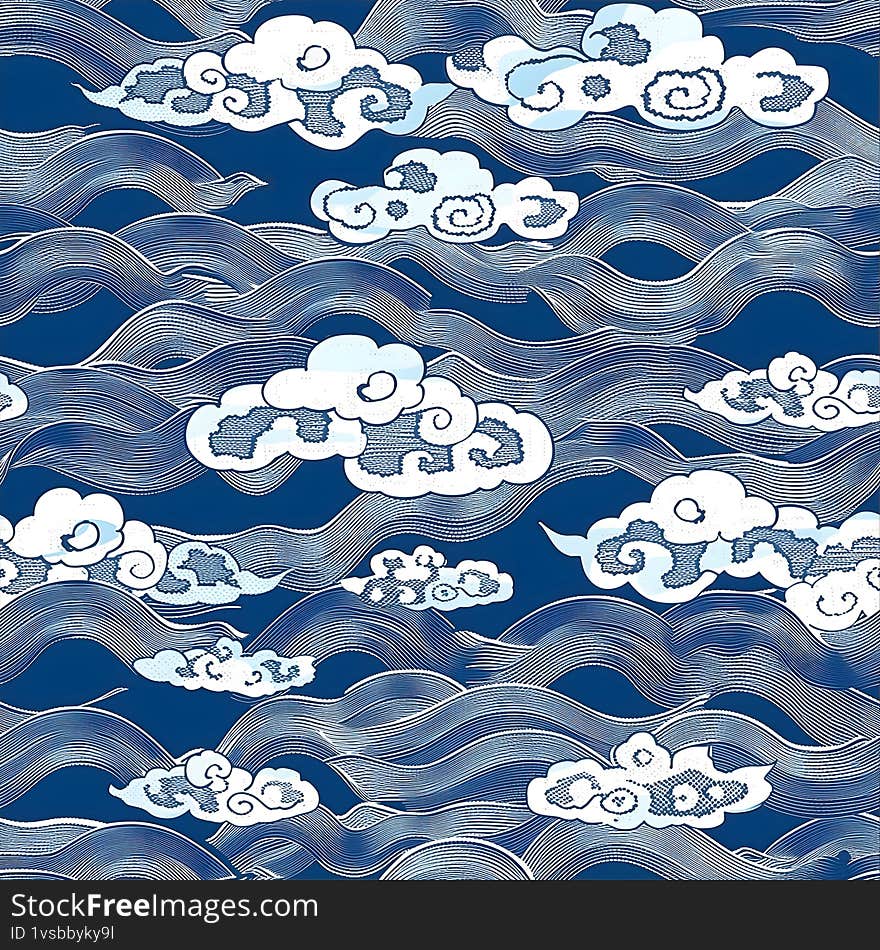 Chinese Cloud Pattern. This image was generated with the help of artificial intelligence (AI). A traditional-style cloud motif wit