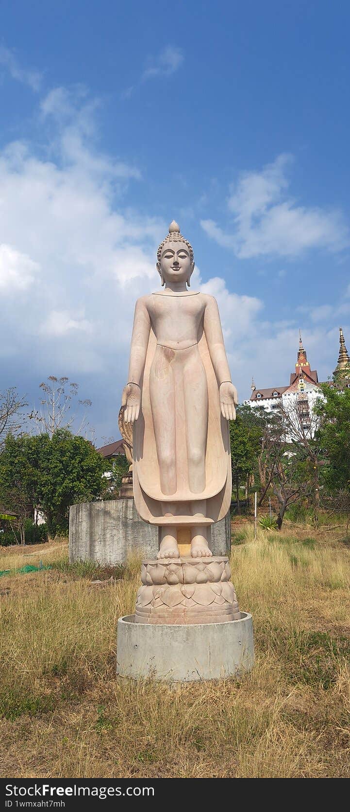 stone Buddha standing statue in Thailand temple