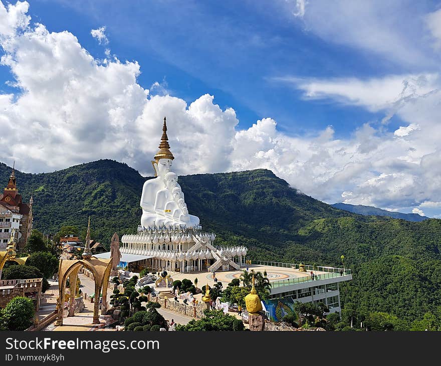 Buddha statues in front of mountain and sky Kao kho Phetchabun Thailand
