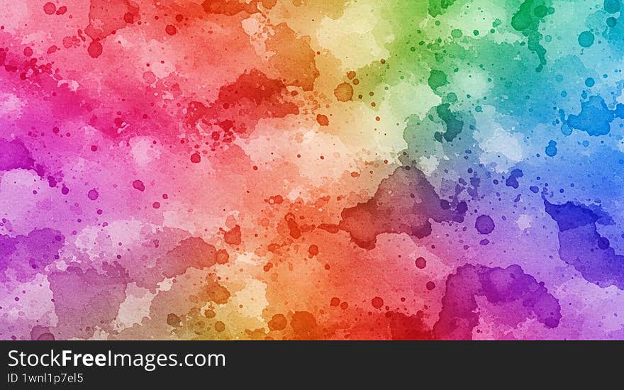 A dynamic abstract background filled with overlapping watercolor stains and splatters, in a wide range of vibrant colors from purple to pink, orange and green to blue. This digital image evokes playfulness and expressiveness, ideal for creative projects, artistic backgrounds or modern design. AI generated. A dynamic abstract background filled with overlapping watercolor stains and splatters, in a wide range of vibrant colors from purple to pink, orange and green to blue. This digital image evokes playfulness and expressiveness, ideal for creative projects, artistic backgrounds or modern design. AI generated.