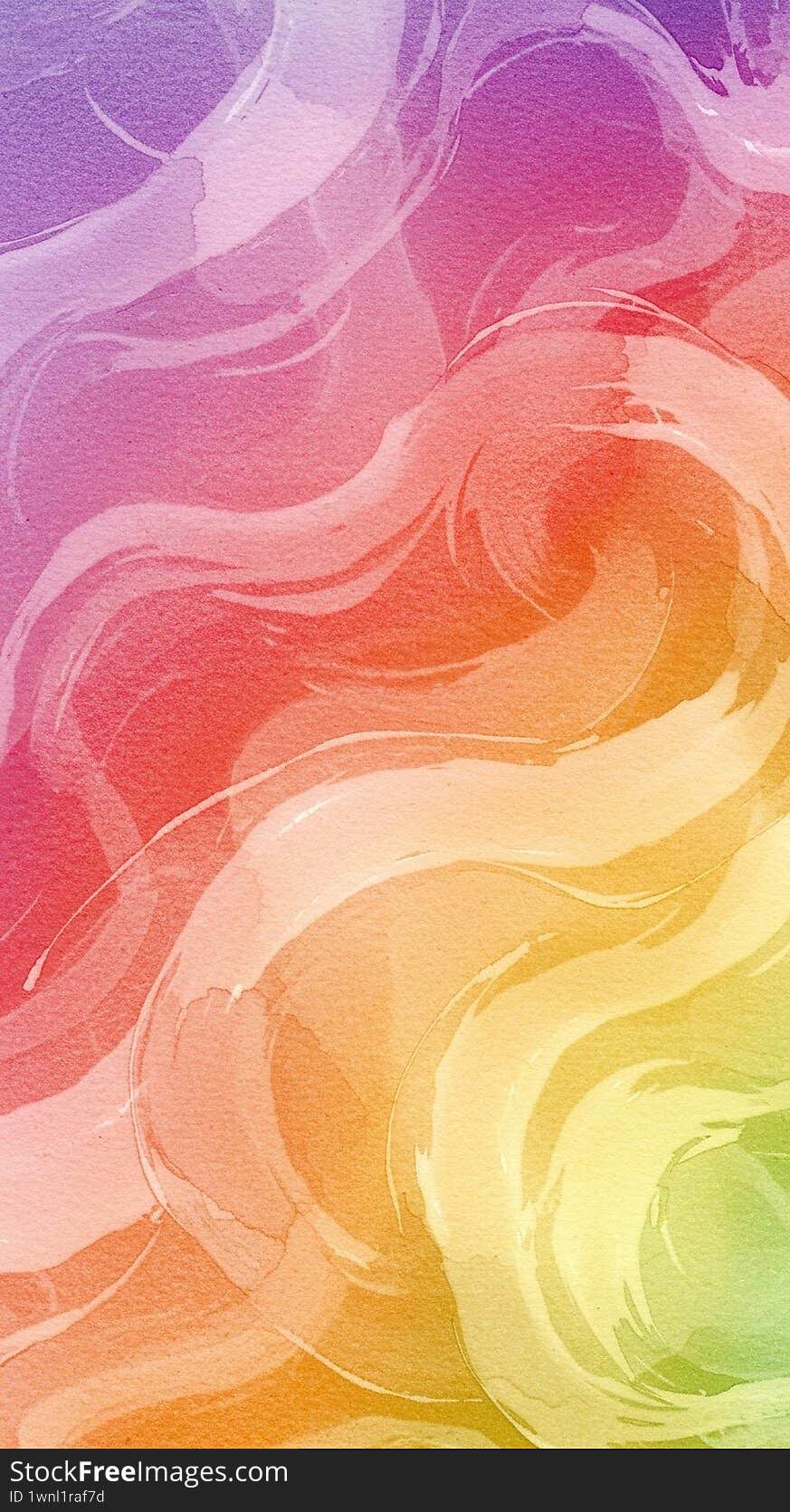 Abstract background with soft, flowing strokes and a texture reminiscent of a watercolor painting, flowing in a smooth spectrum of rainbow colors from purple and pink to red, orange and yellow to green. This digital image evokes fluid movement and harmony, ideal for artistic backgrounds, creative designs or relaxation themes. AI generated. Abstract background with soft, flowing strokes and a texture reminiscent of a watercolor painting, flowing in a smooth spectrum of rainbow colors from purple and pink to red, orange and yellow to green. This digital image evokes fluid movement and harmony, ideal for artistic backgrounds, creative designs or relaxation themes. AI generated.