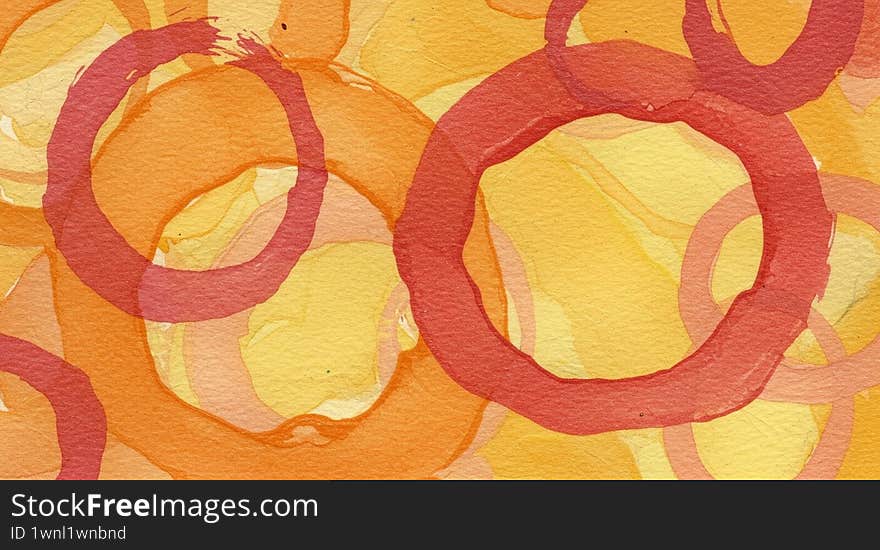 Abstract background with overlapping watercolor circles and soft brush strokes in warm shades of yellow, orange and red. Digital image evokes a playful and sunny atmosphere, ideal for modern design, marketing materials or creative projects. AI generated. Abstract background with overlapping watercolor circles and soft brush strokes in warm shades of yellow, orange and red. Digital image evokes a playful and sunny atmosphere, ideal for modern design, marketing materials or creative projects. AI generated.