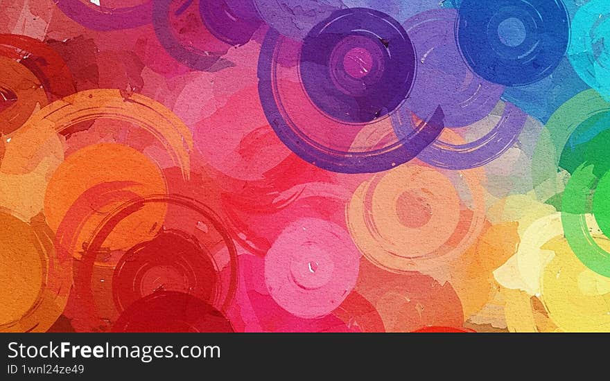 Abstract background with overlapping circles and spiraling brush strokes, in a rich spectrum of vibrant watercolor colors. This digital image evokes dynamism and playfulness, ideal for art projects, creative marketing or modern design. AI generated. Abstract background with overlapping circles and spiraling brush strokes, in a rich spectrum of vibrant watercolor colors. This digital image evokes dynamism and playfulness, ideal for art projects, creative marketing or modern design. AI generated.