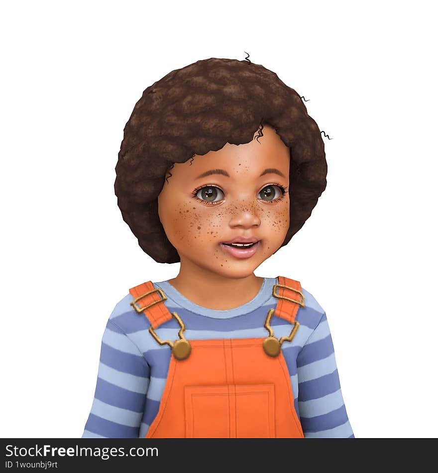 A cute little african girl with freckles wearing a stripy sweater, isolated portrait 3d illustration