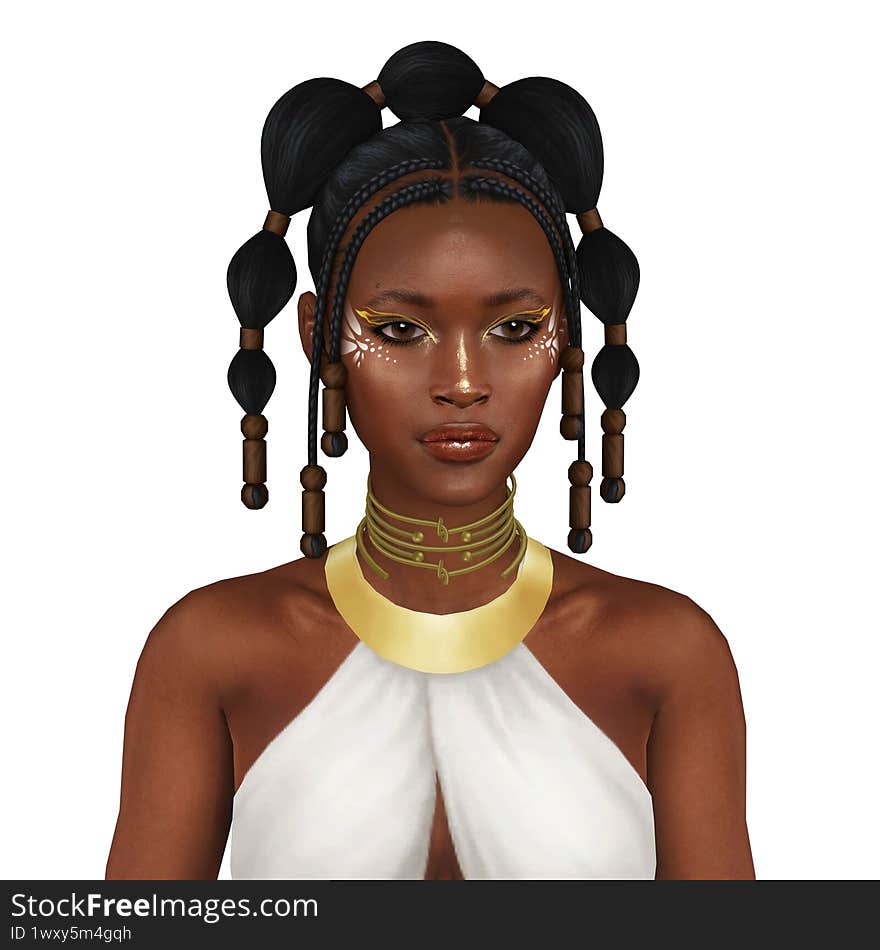 A Beautiful Young African Woman In The Traditional Afro Hairstyle And Clothes, Isolated Portrait