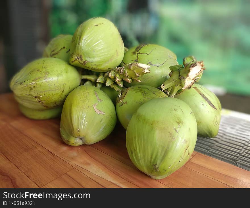 delicious fresh coconuts on the table