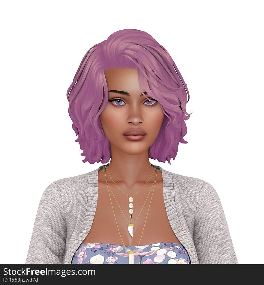 A sexy young woman with posh pink hair, wearing casual clothes, isolated portrait