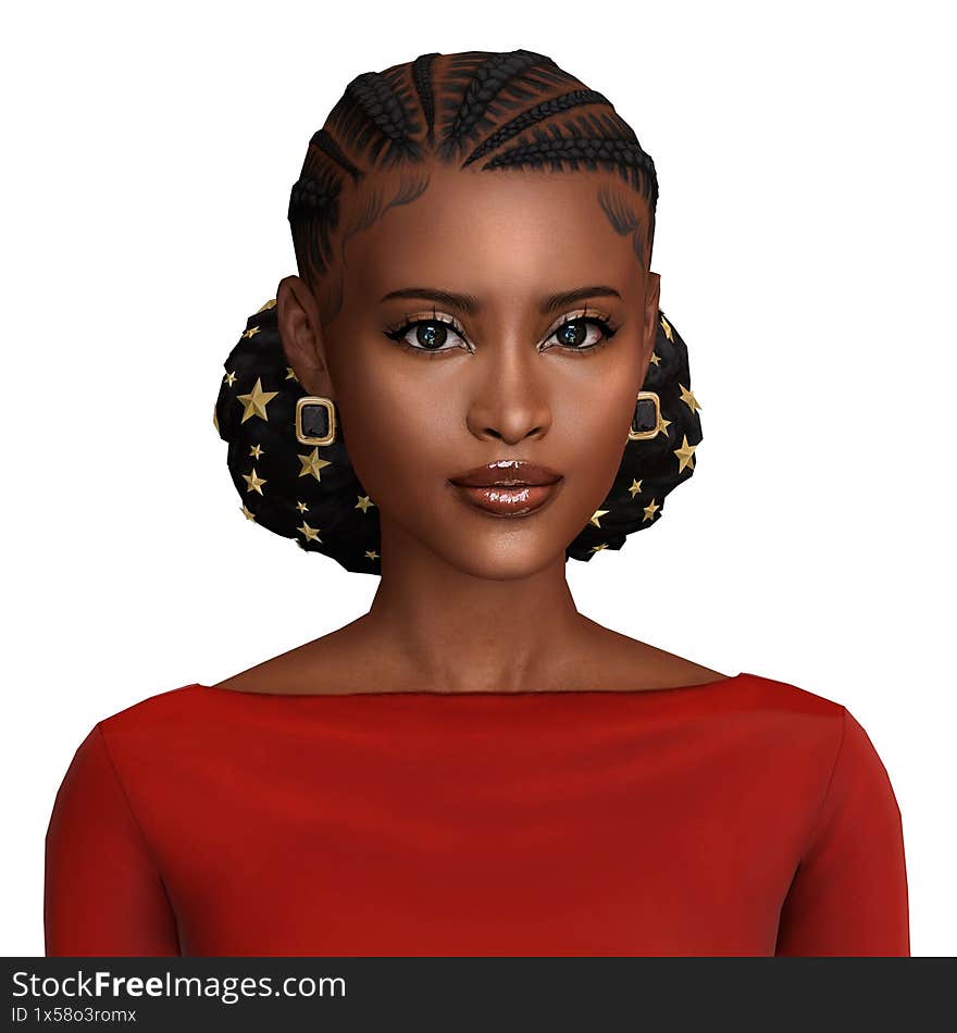 A beautiful young African woman with elegant hairstyle, isolated portrait