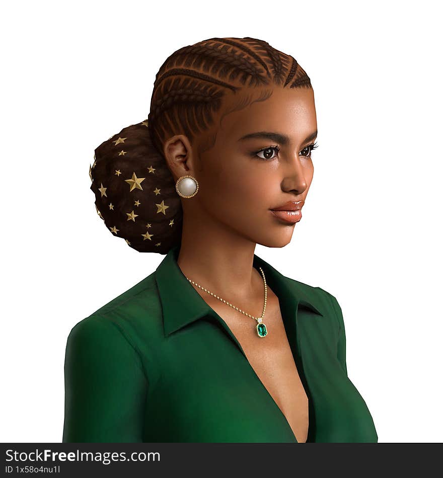 A beautiful young African woman with elegant hairstyle, isolated portrait