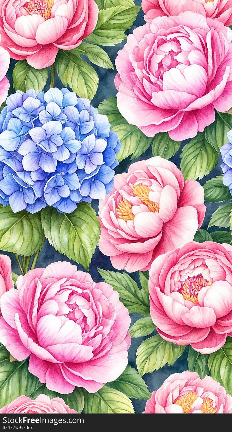Beautiful flowers peony hydrangea background illustration