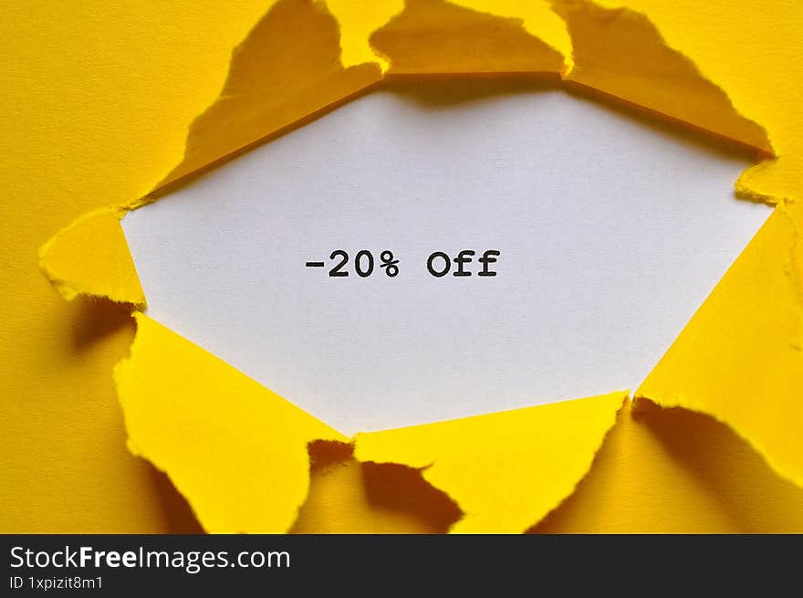 - 20% off write on yellow and white background - sale banner