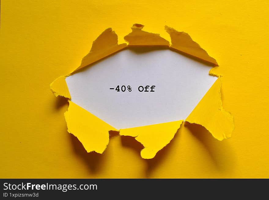 - 40% off write on yellow and white background - sale banner