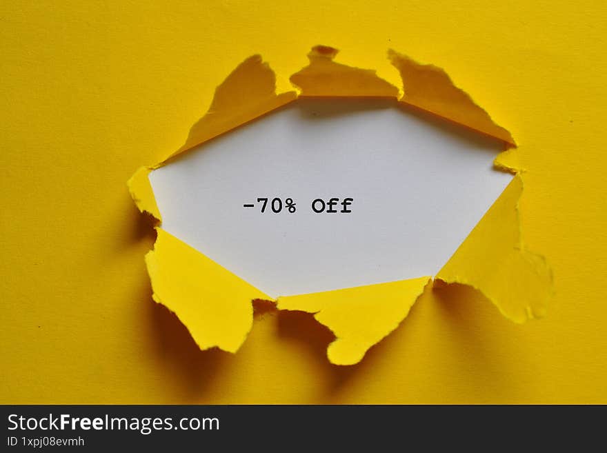 - 70% off write on yellow and white background - sale banner