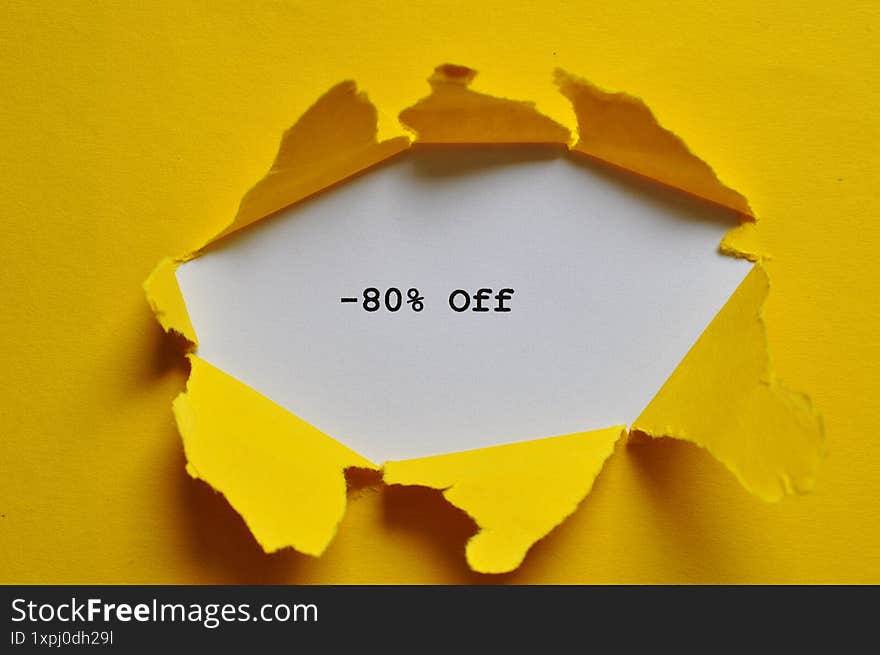 - 80% off write on yellow and white background - sale banner