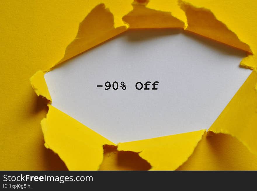- 90% off write on yellow background