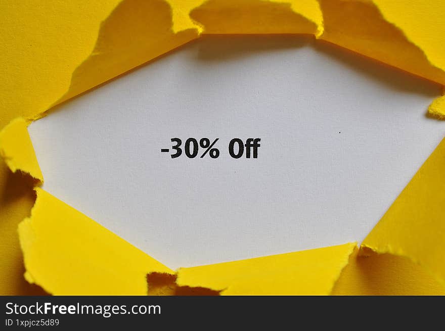 - 30% off write on yellow background