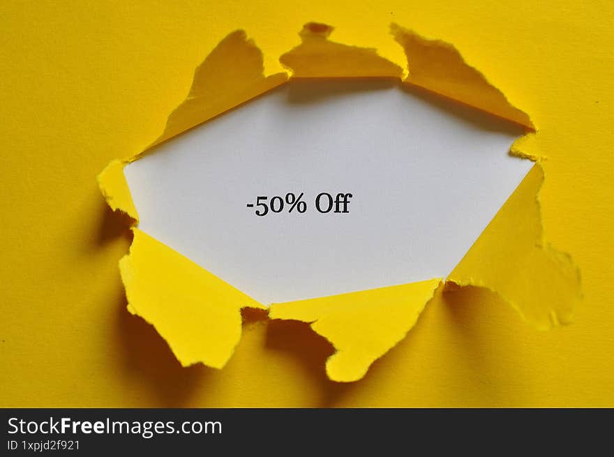 - 50% off write on yellow background