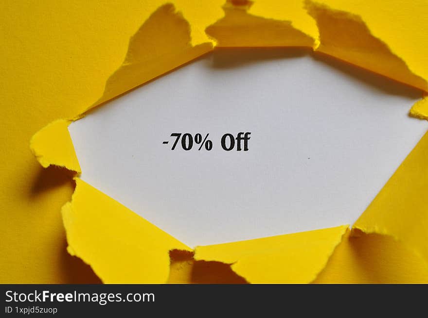 - 70% off write on yellow background
