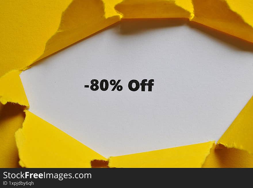 - 80% off write on yellow background