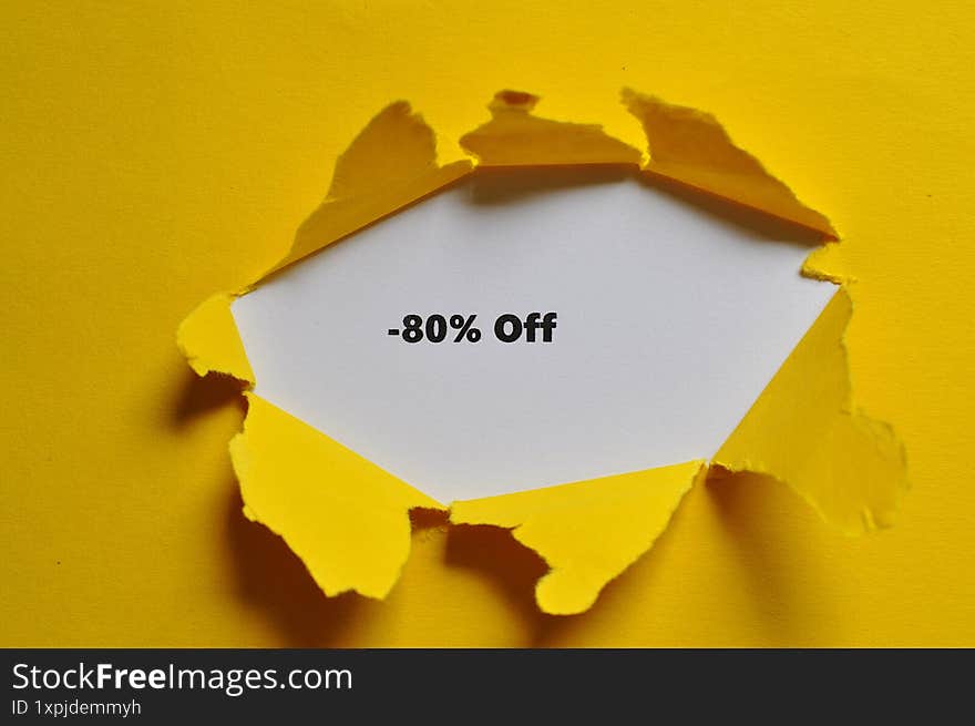 - 80% off on yellow and white background