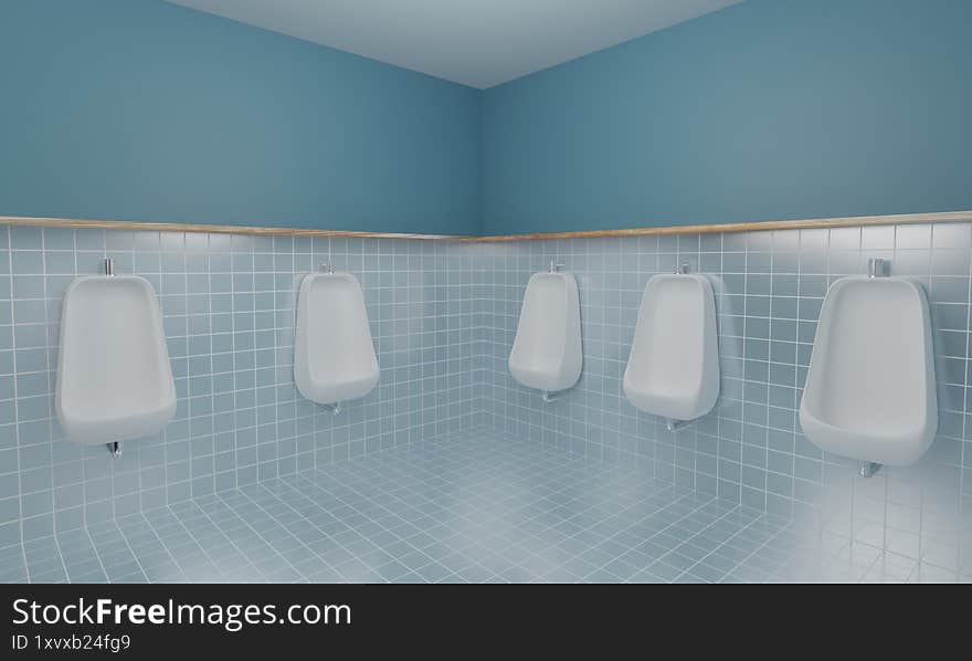 View of Urinals men's restroom interior scene 3d modern style
