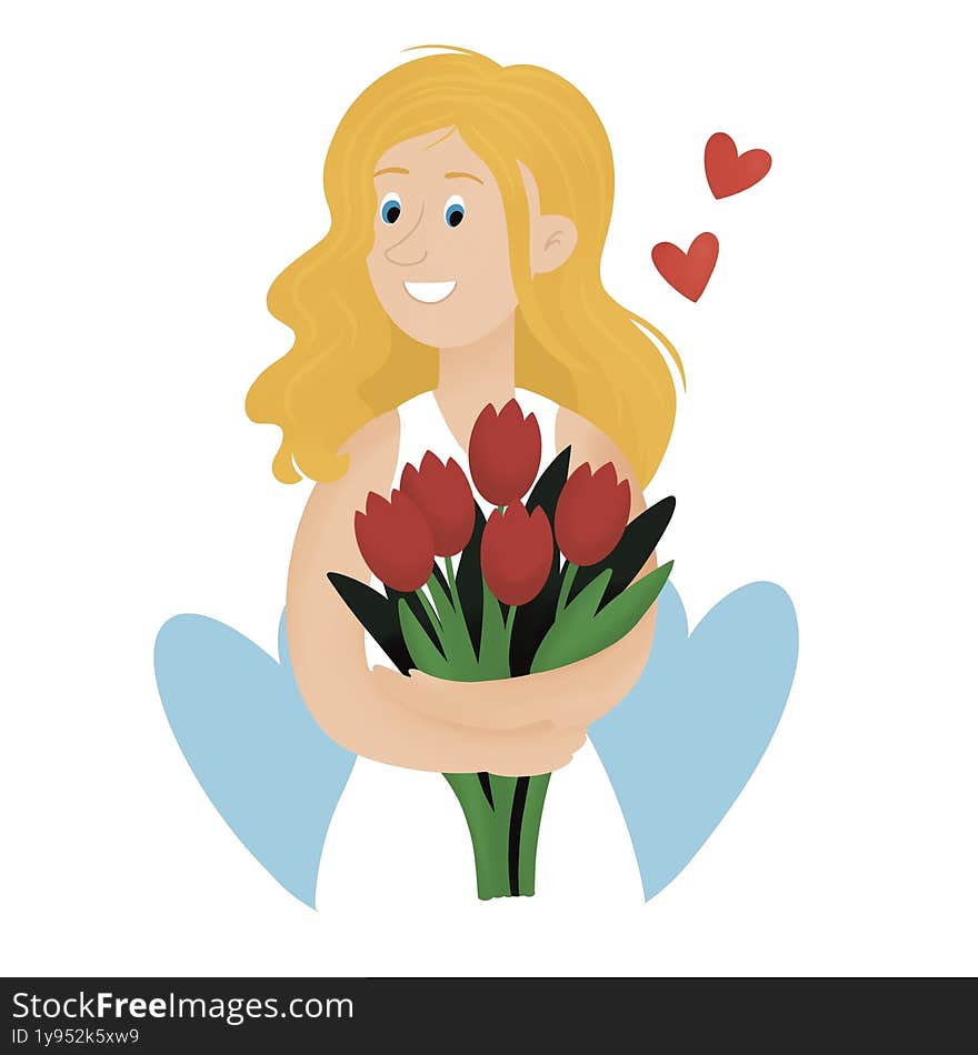 Woman with a tulips bouquet