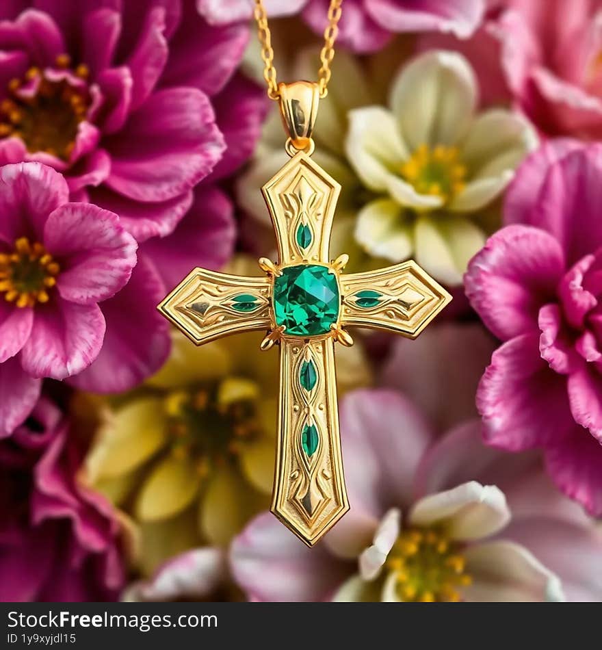 Elegant emerald cross pendant,a timeless symbol of faith and luxury, set in precious metal. Elegant emerald cross pendant,a timeless symbol of faith and luxury, set in precious metal