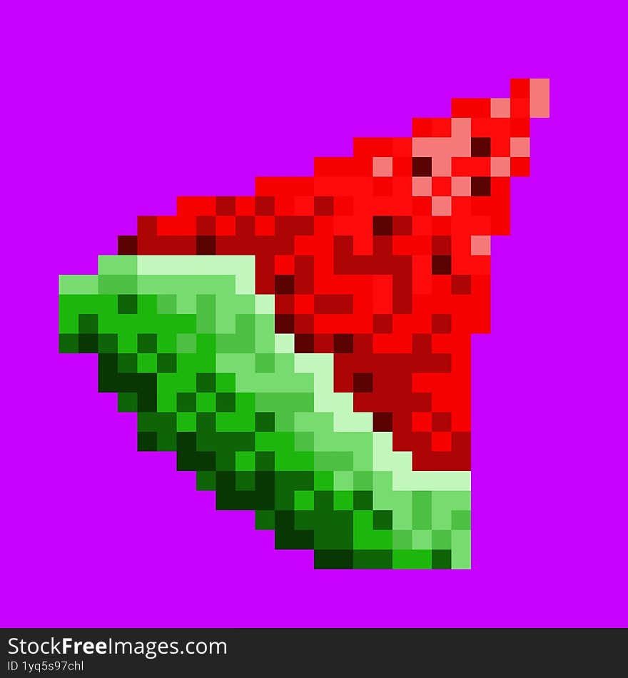 Watermelon 8 bit pixel art with a purple background