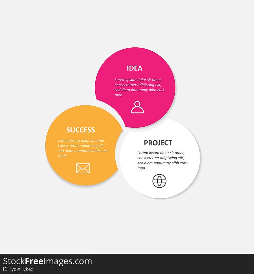 Three step colorful circle infographic template