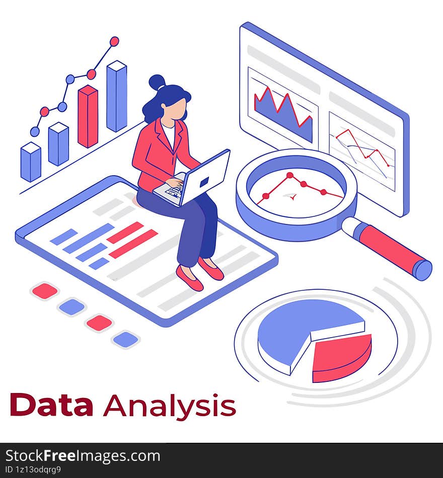 Editable Data Analysis Scene Magnifying Glass and Trend Charts