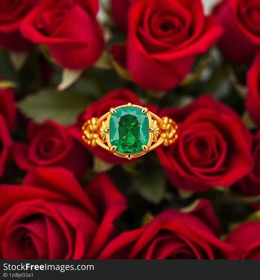 Lush green emerald, elegantly set in a luxurious gold design . Perfect for special occasions. Lush green emerald, elegantly set in a luxurious gold design . Perfect for special occasions.