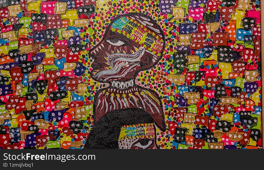 Close up of a mosaic of an ancient egyptian temple