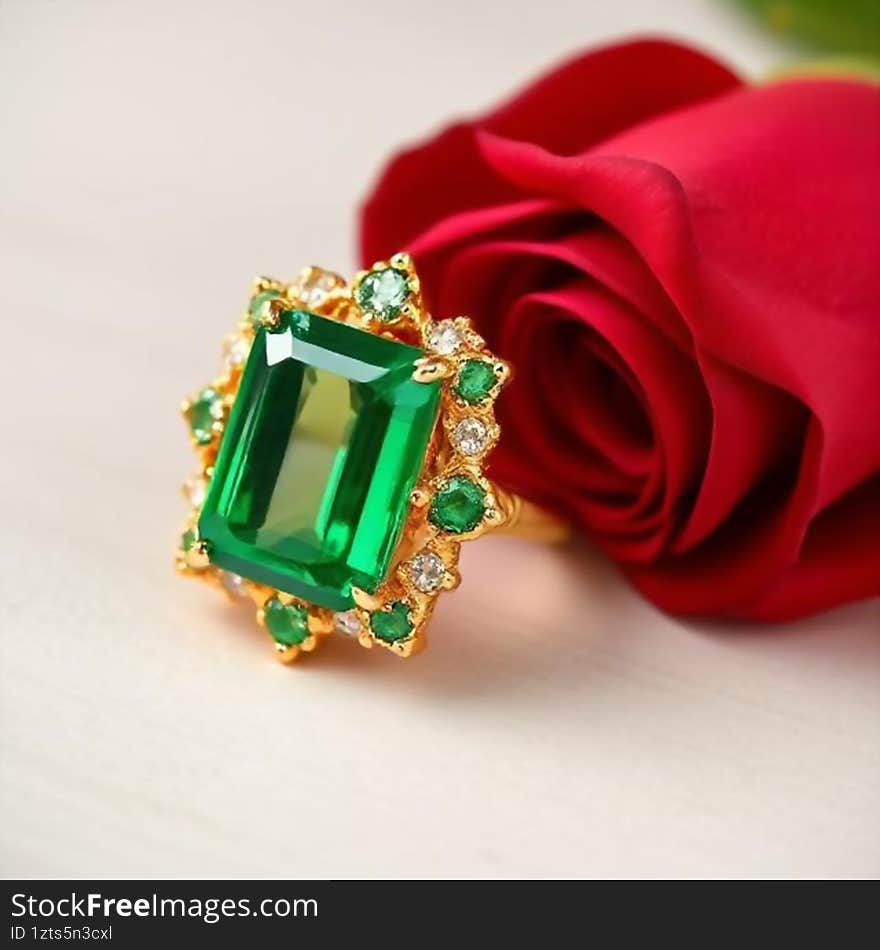 A stunning ring featuring lush green emeralds, perfect for special occasions. A stunning ring featuring lush green emeralds, perfect for special occasions.