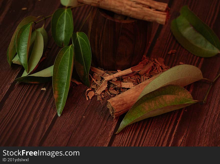 Organic Raw Cinnamon Sticks with Green Leaves - Natural Spice Ingredient