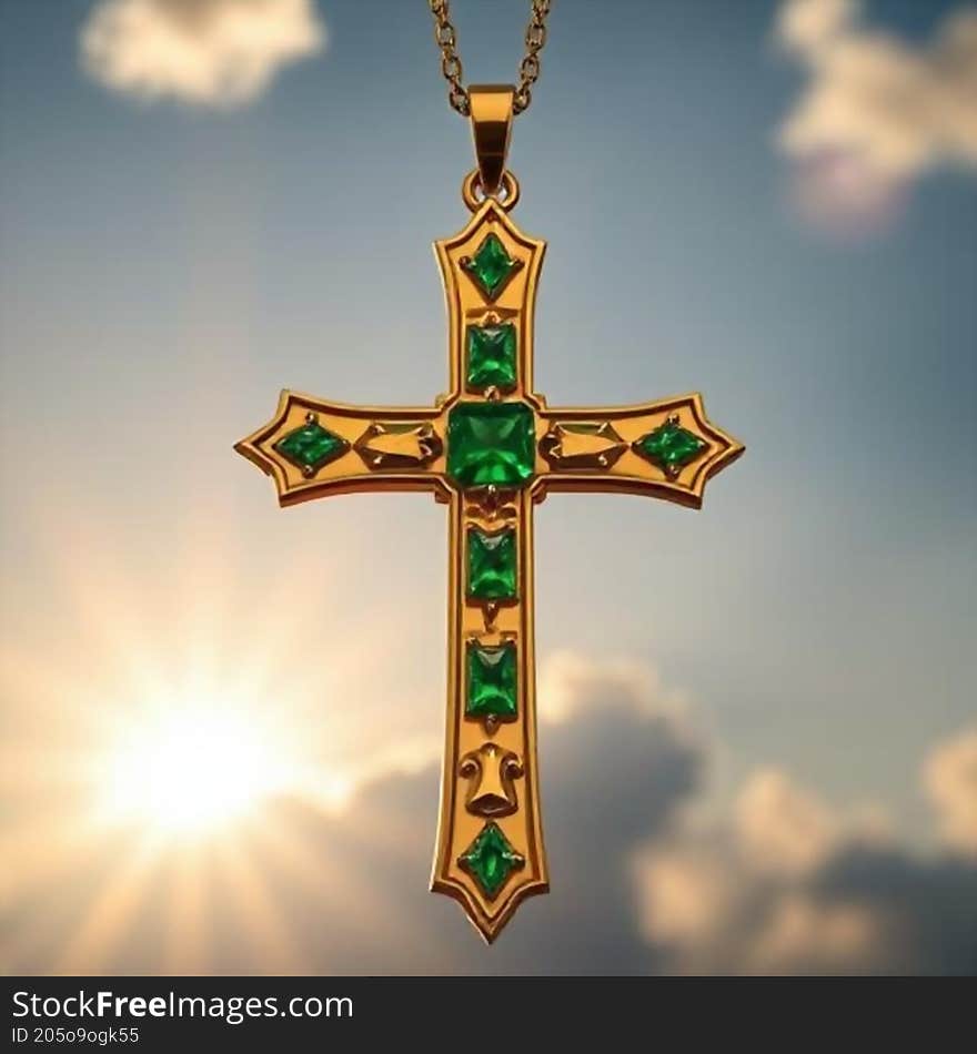 Emerald cross pendant catches the sunlight, sparkling brightly and symbolising faith in its brilliance. Emerald cross pendant catches the sunlight, sparkling brightly and symbolising faith in its brilliance.