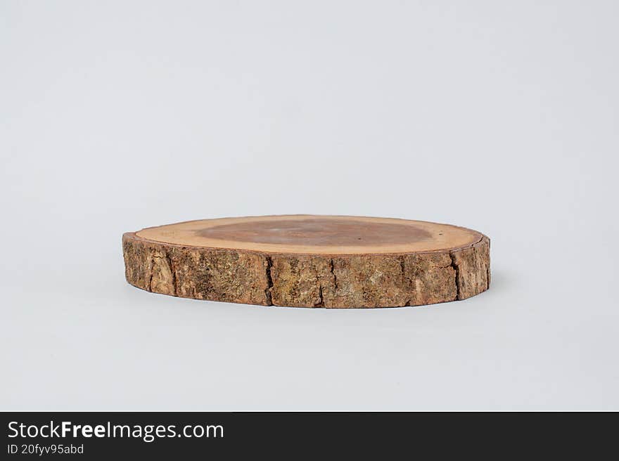 Side view round wooden tree slice