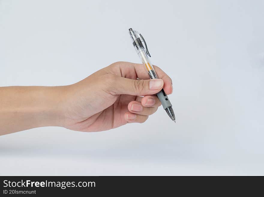 Hand writing position with pen on white background